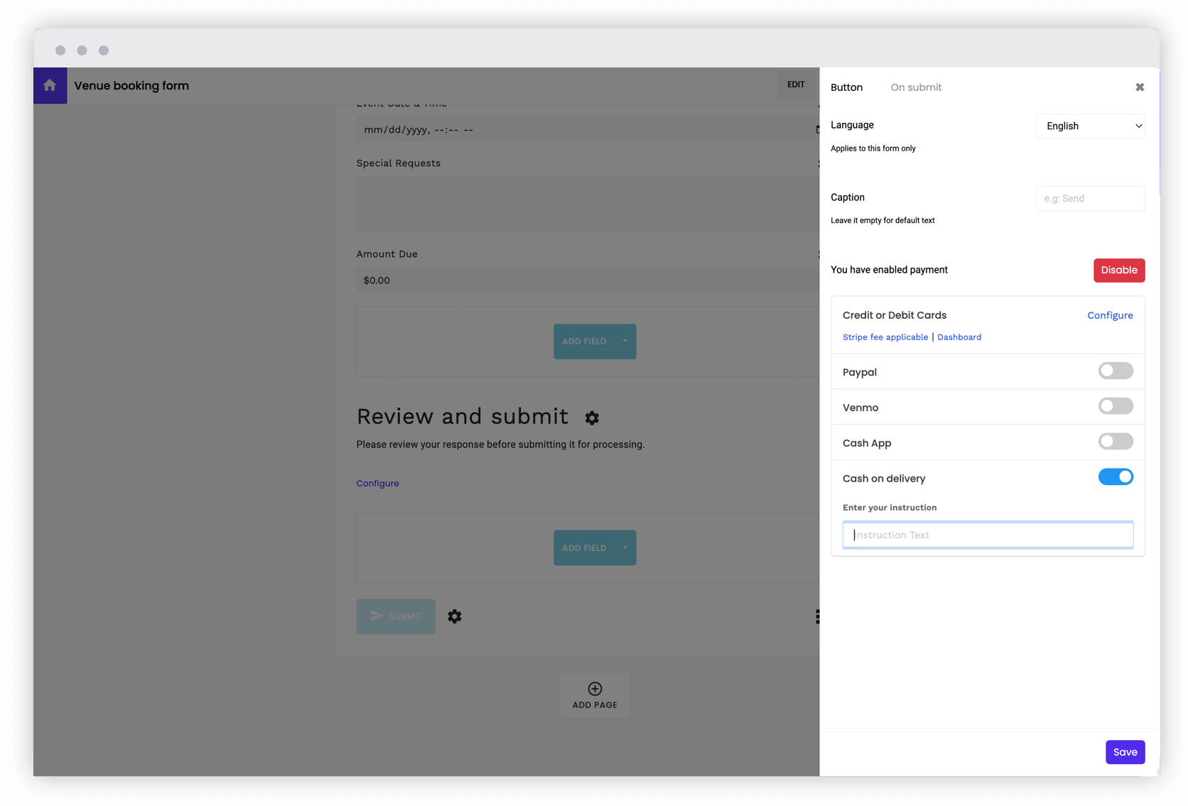 Allow users to submit their response and then pay later
