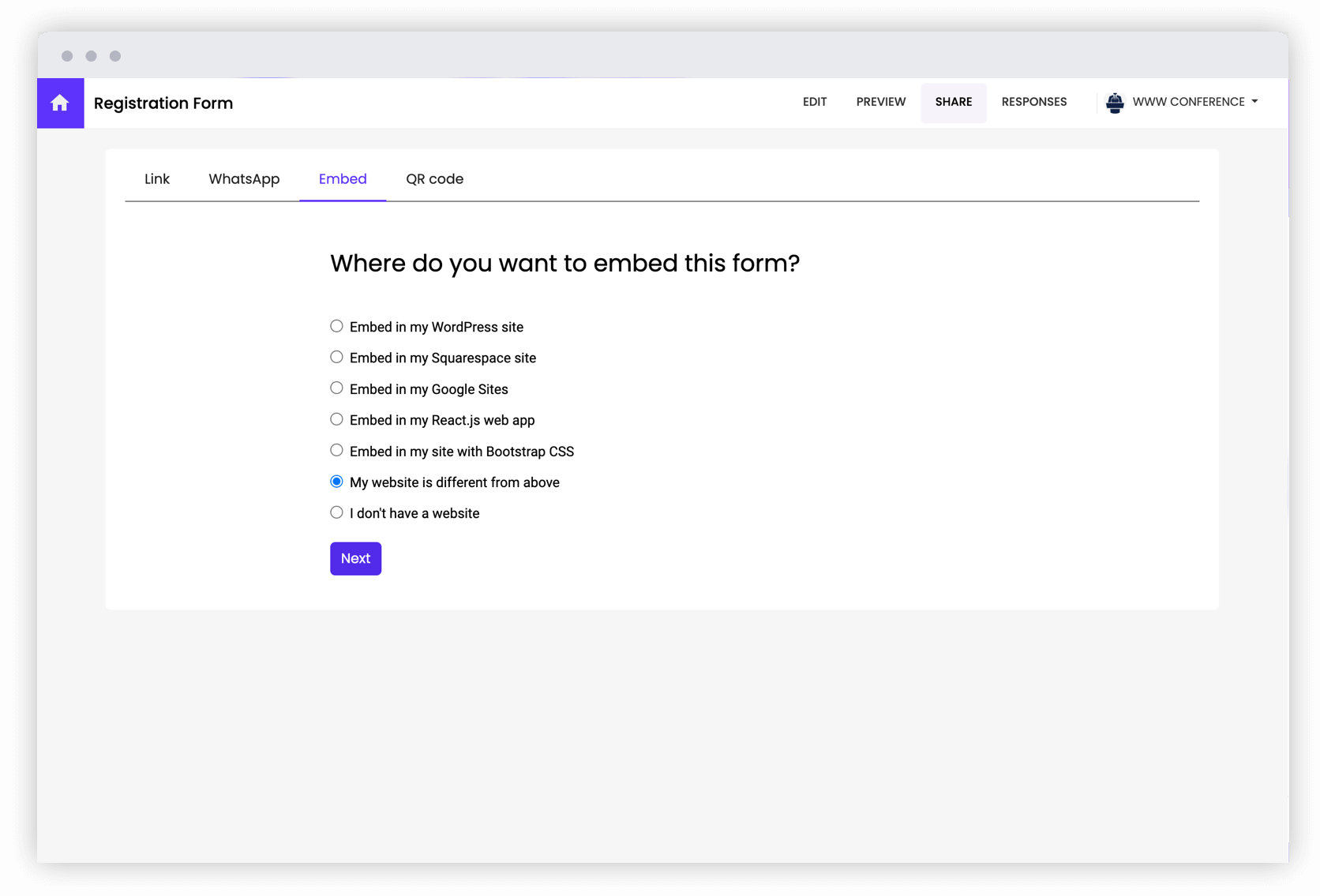 Embed the form on your site and impress your visitors with a branded form that matches your theme